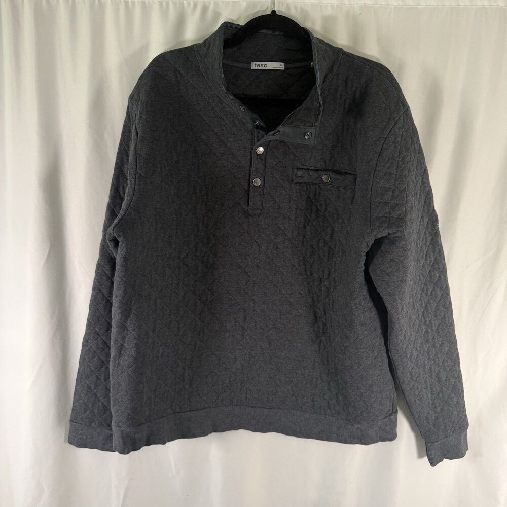 tasc Sweater Jacket Men's XL Grey 1/4 Snap Pullover Diamond Cotton Bamboo Blend
